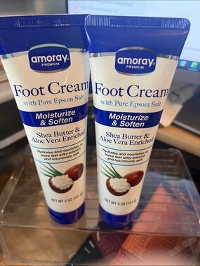 Amoray Foot Cream with Pure Epsom Salt - Moisturize & Soften (White/Blue)